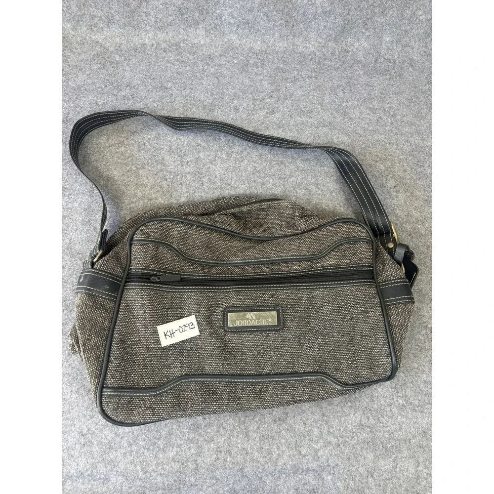 Jordache Vintage Messenger Bag Medium Gray Tweed Faux Leather Trim Crossbody